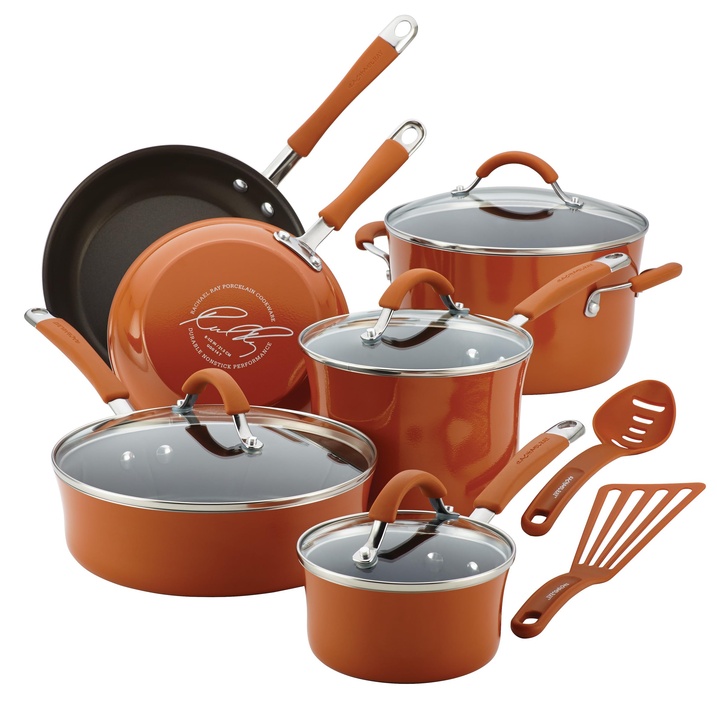 Rachael Ray Cucina 12-piece set with lids for versatile cooking and easy heat retention.