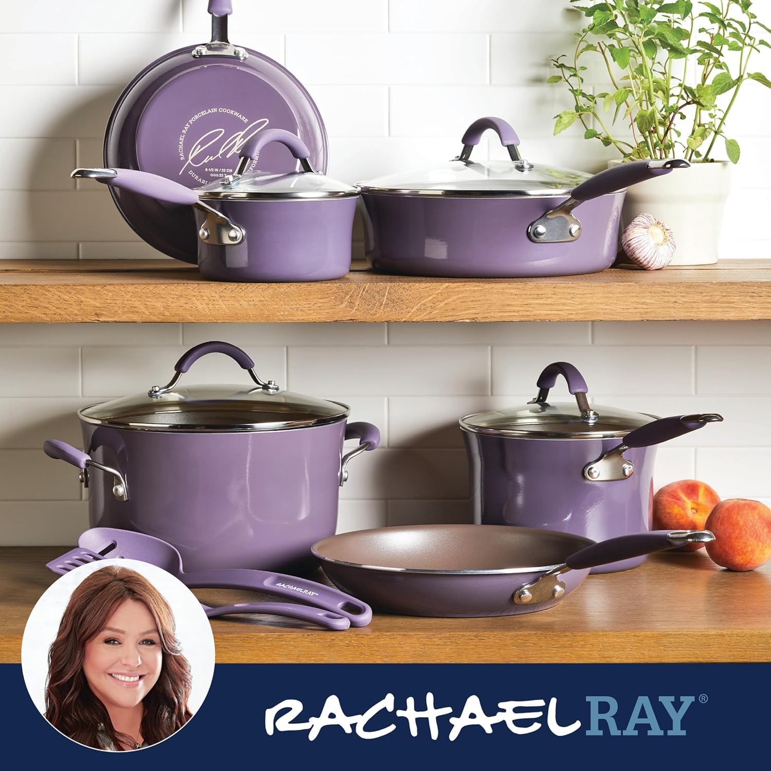 Rachael Ray Cucina lavender glass lid showing heat seal and visibility during simmering