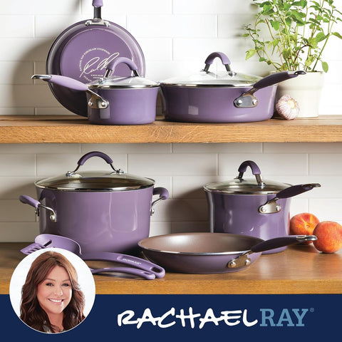 Rachael Ray Cucina lavender glass lid showing heat seal and visibility during simmering
