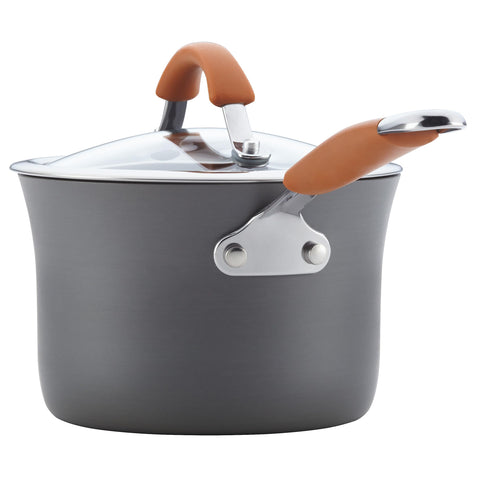 Rachael Ray Cucina dual-riveted handles provide a comfortable grip.