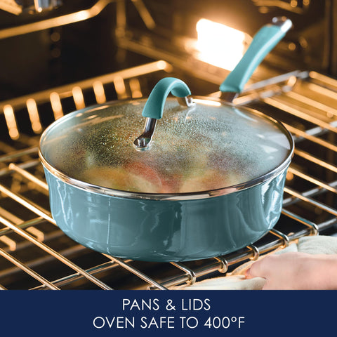 Durable hard-enamel porcelain exterior resists chips in Cucina cookware