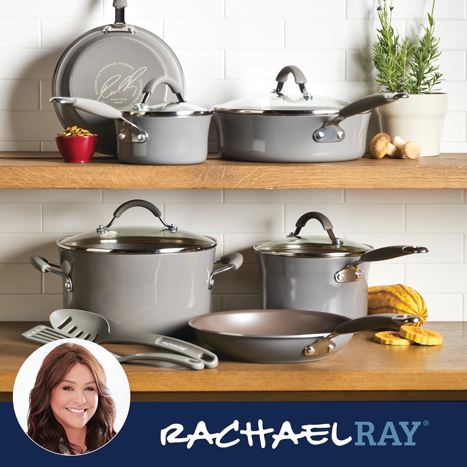 Rachael Ray Cucina silicone-grip handles provide comfortable control.