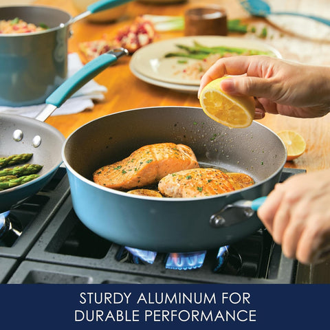 Rachael Ray Cucina cookware with comfortable silicone-grip handles