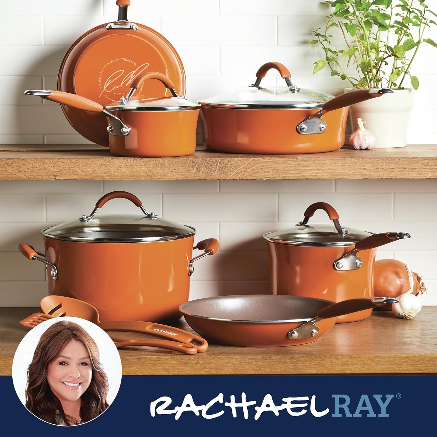 Rachael Ray Cucina slotted turner for gentle flipping and nonstick protection.