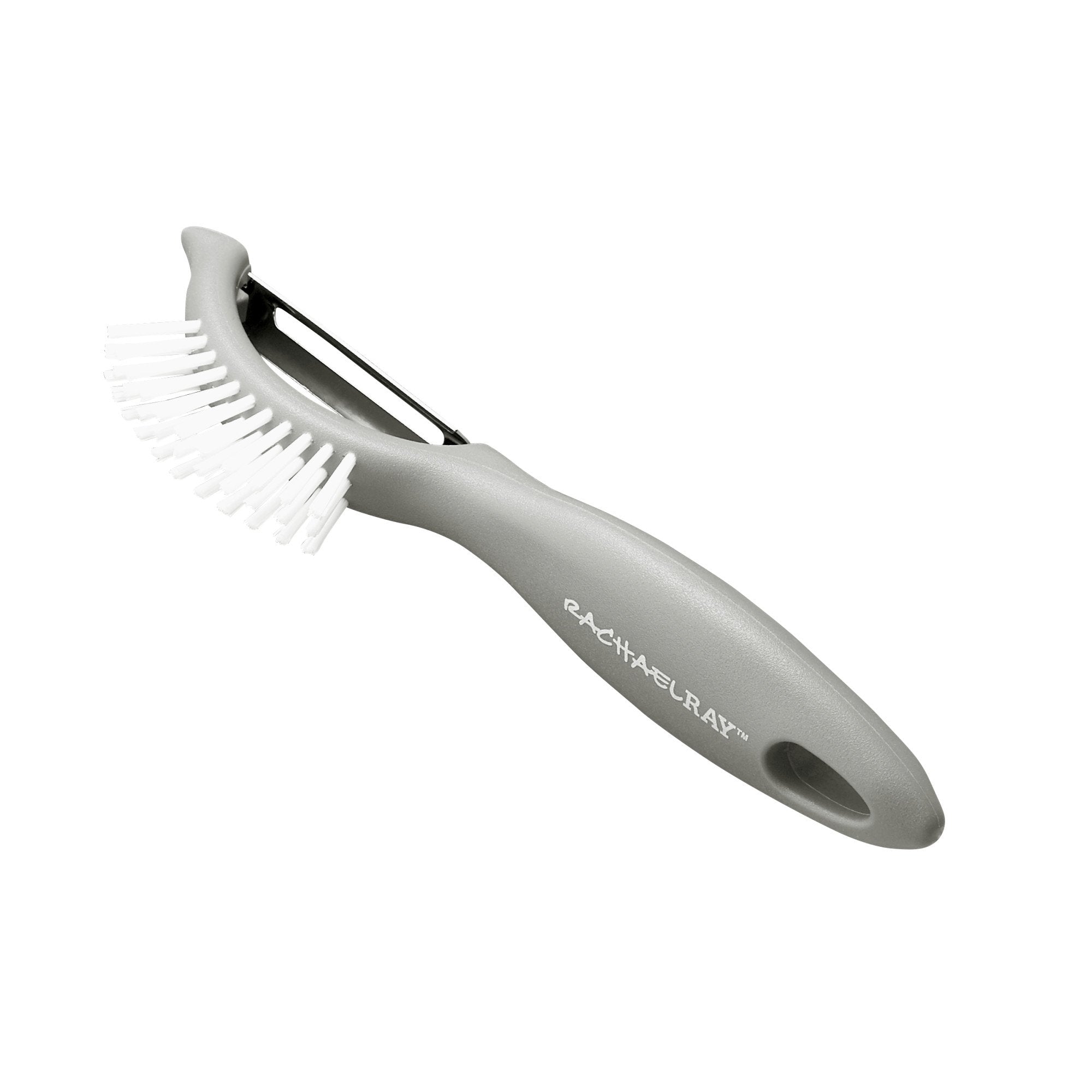 Rachael Ray Veg-A-Peel brush demonstrates scrubbing and peeling fresh produce.