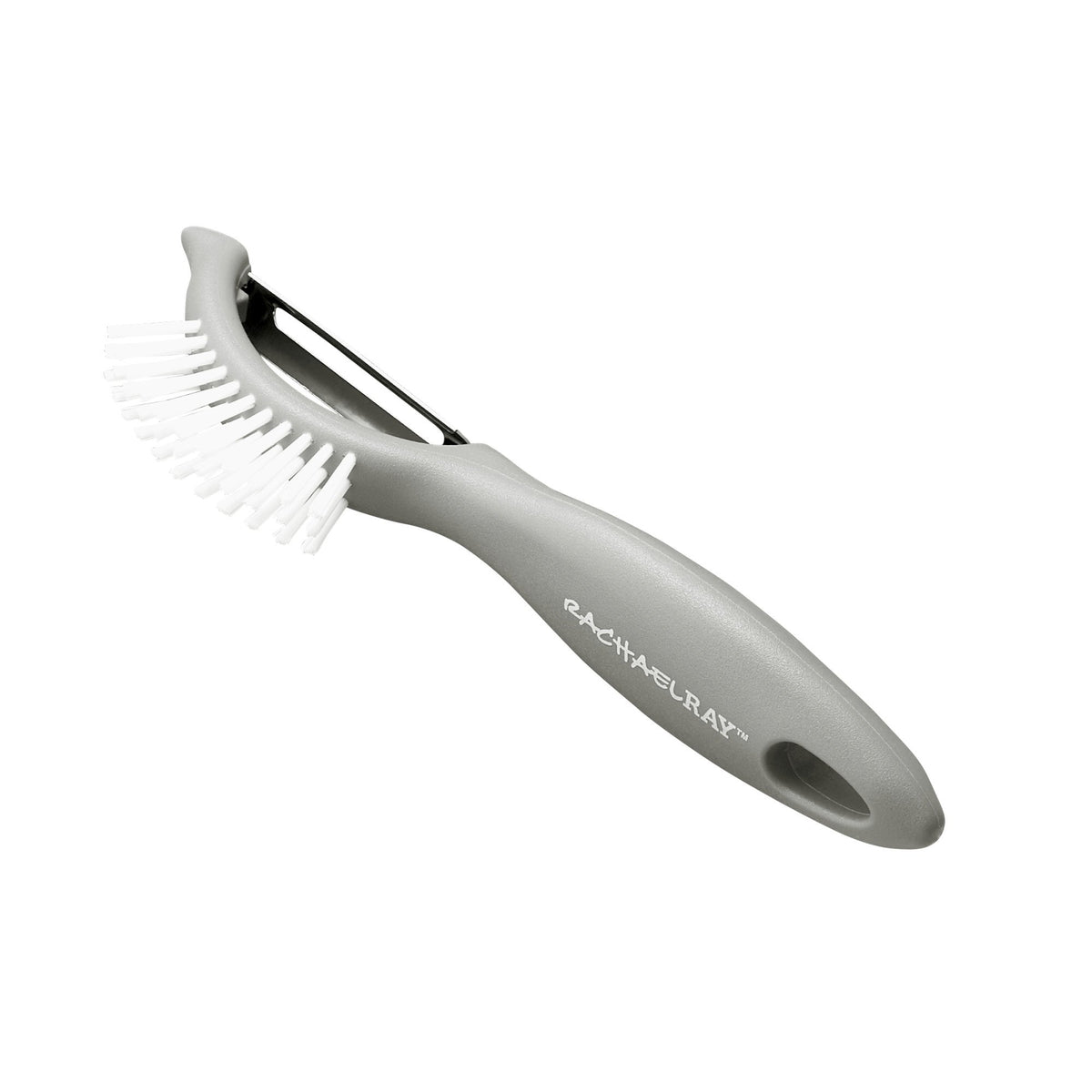 Rachael Ray Veg-A-Peel brush demonstrates scrubbing and peeling fresh produce.