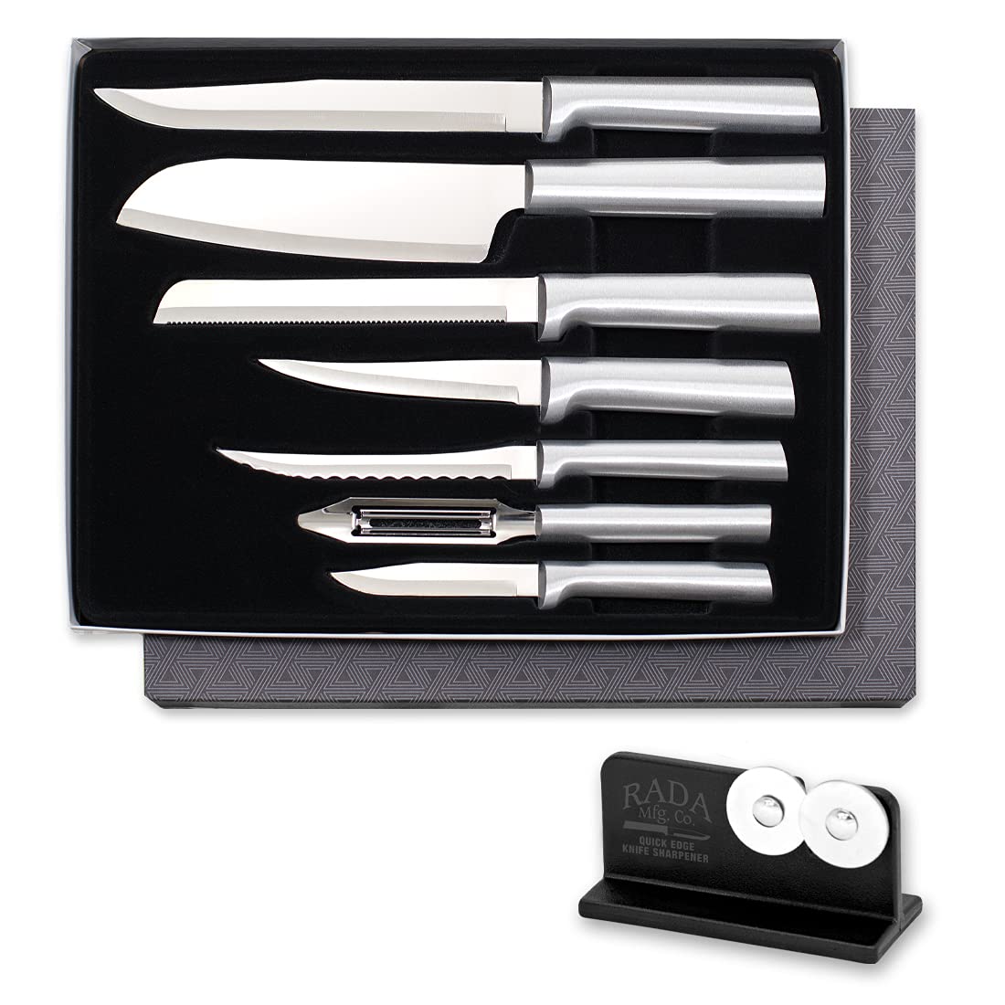 Rada 7-piece starter knife set with sharpener, ideal for everyday meal prep.