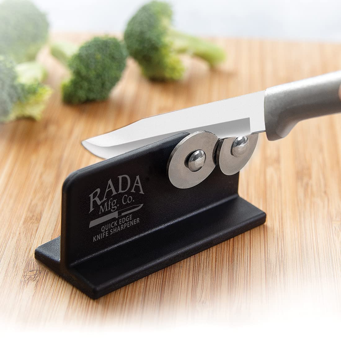 RADA black stainless resin handles provide durable, comfortable, dishwasher-safe grip in busy kitchens.