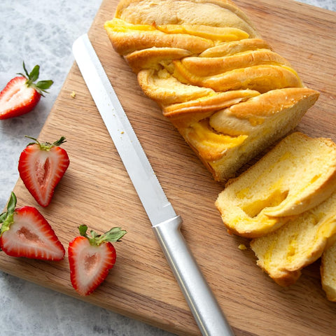 Rada 8-inch blade cuts through biscuits and multigrain loaves