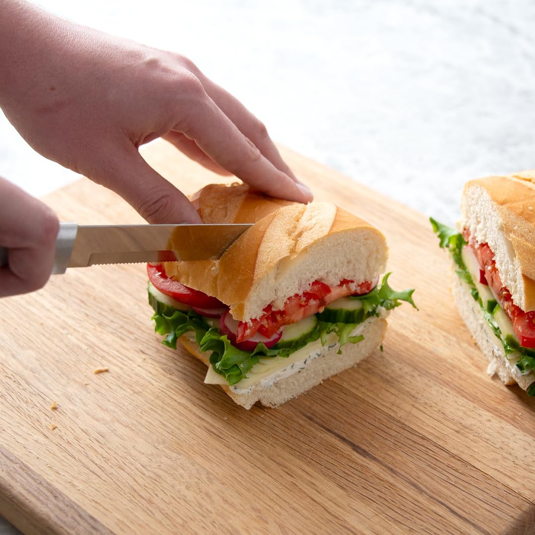 Rada bread knife aluminum handle closeup emphasizes durable, handwash-friendly design