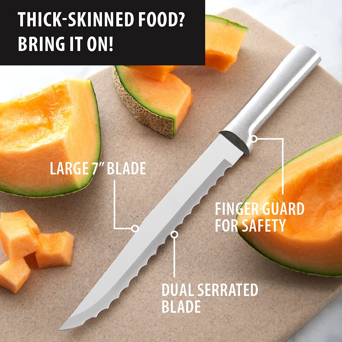 RADA hollow-ground edge preserves sharpness for clean precise cuts.