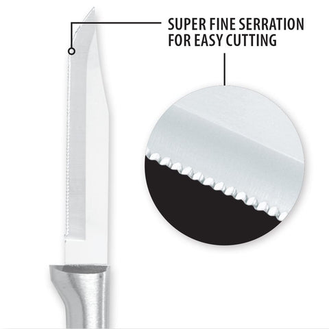 RADA Cutlery serrated paring knife hollow-ground edge visible for long-lasting sharpness during prep