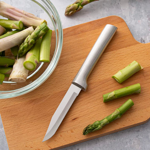 RADA Cutlery serrated paring knife made in USA showing construction and build quality