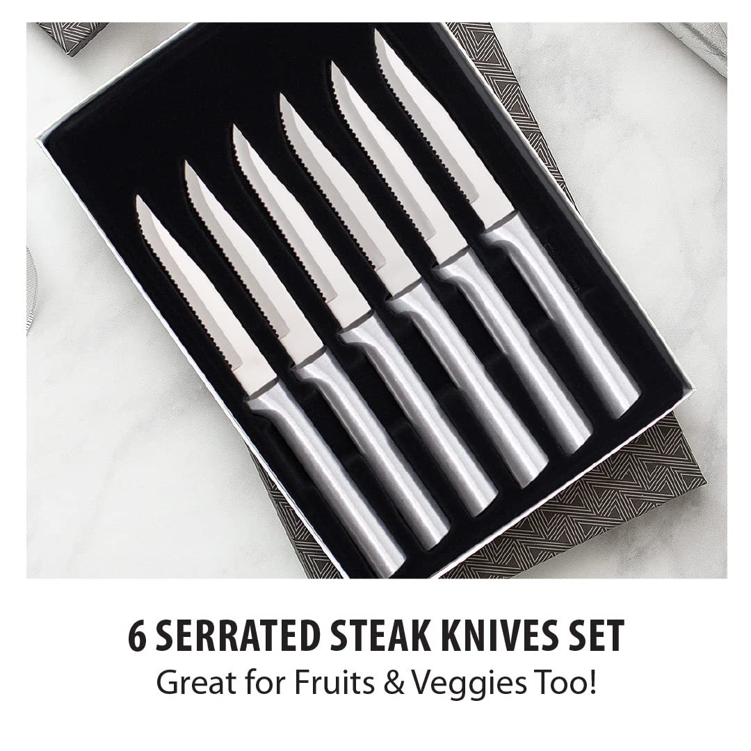 RADA serrated steak knife set on dining table ready for meat serving