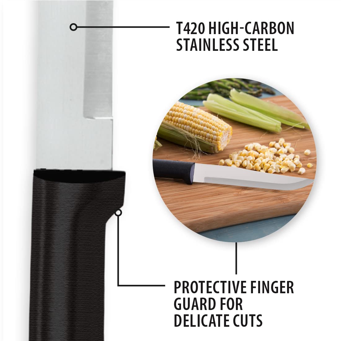 RADA Stubby Butcher Knife black handle provides durable, dishwasher-safe grip