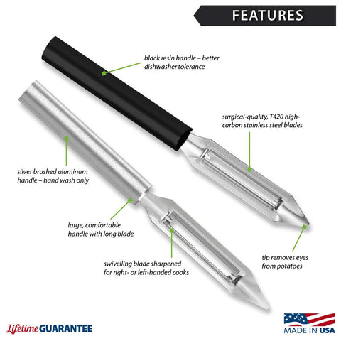 RADA Deluxe Vegetable Peeler shows lefty friendly design for comfortable use