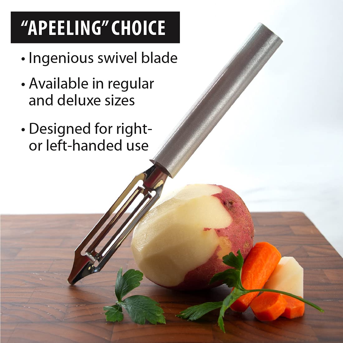RADA Deluxe Vegetable Peeler long handle provides steady control