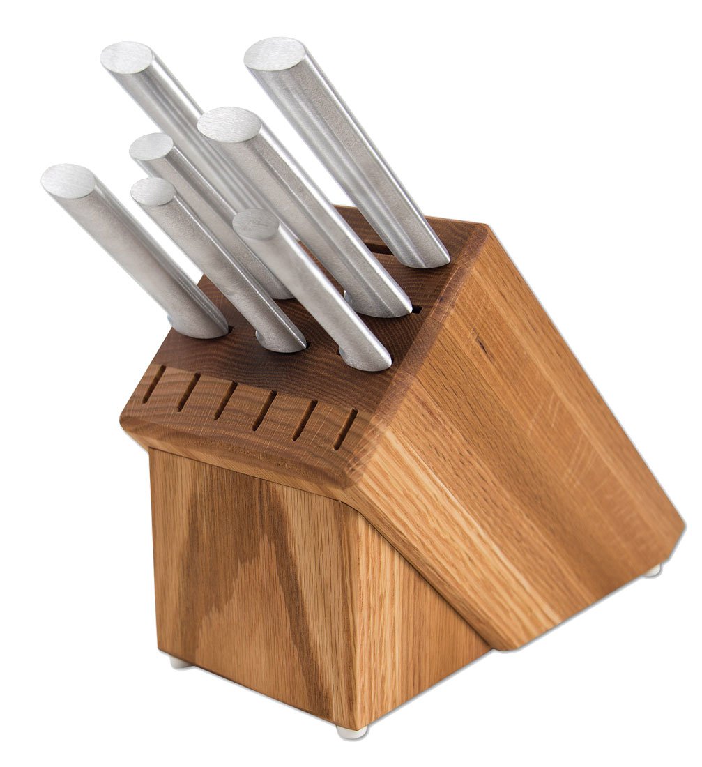 Rada Essential Oak Block Set top view highlighting durable block and sharp hollow-ground blades.