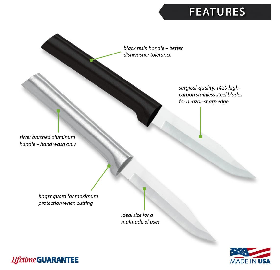 RADA paring knife with black resin handle for durable everyday use