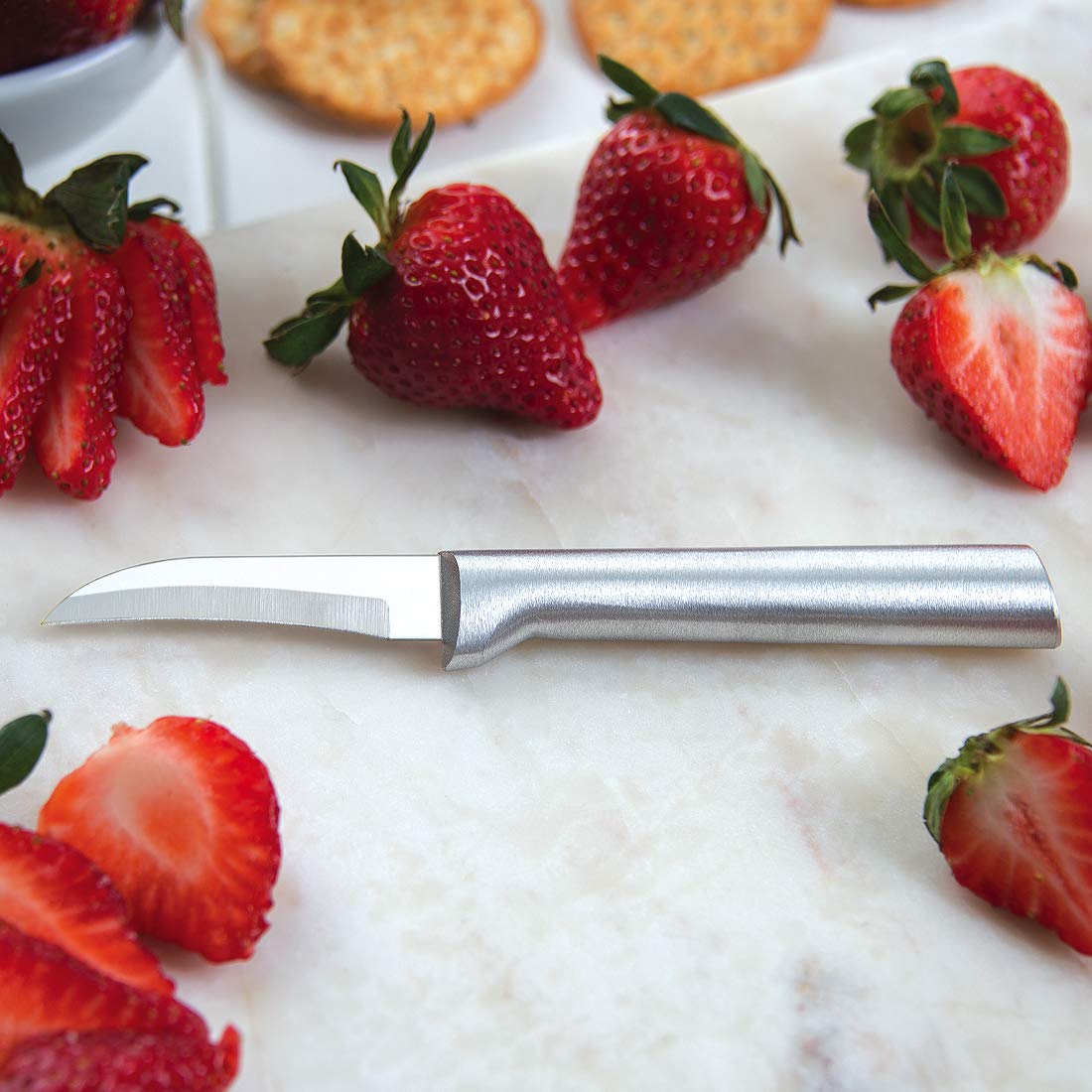 Rada Granny Paring Knife used for strawberry slices and apple peels.