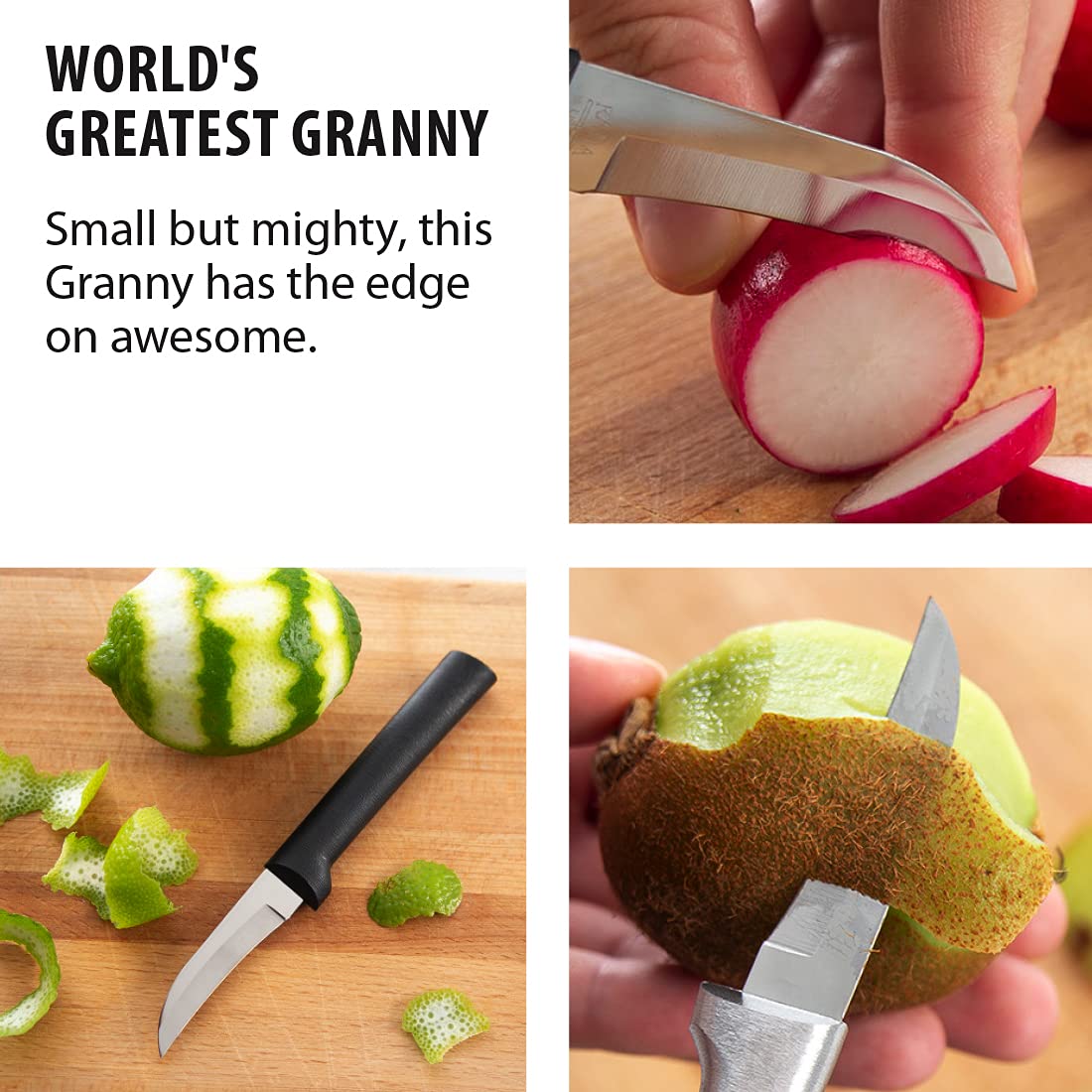 Rada Granny Paring Knife USA-made label detail on handle.