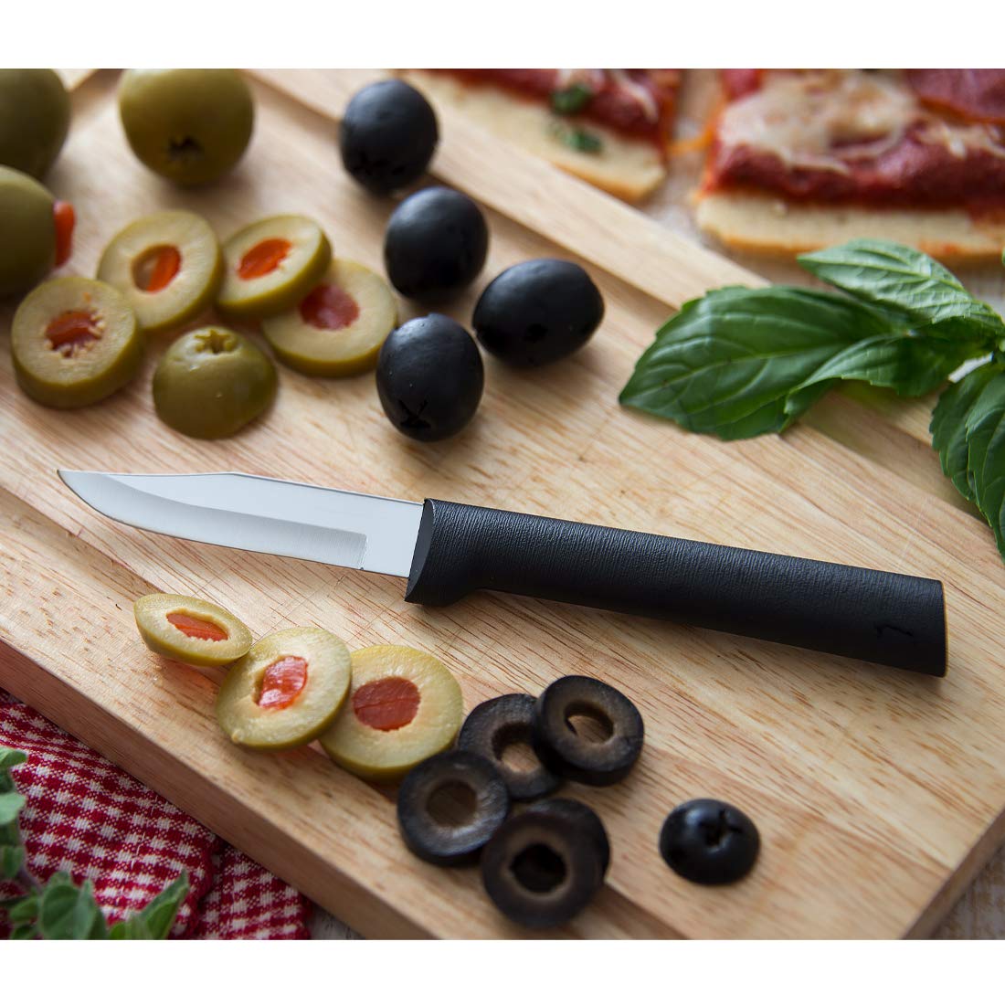 RADA peeling knife with black handle highlights durable dishwasher-safe grip