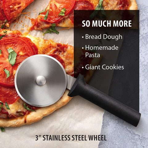 Rada pizza cutter in action cutting through fresh crusts