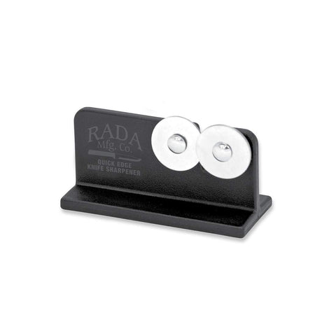 Rada Quick Edge Sharpener front view with compact design and steel wheels.