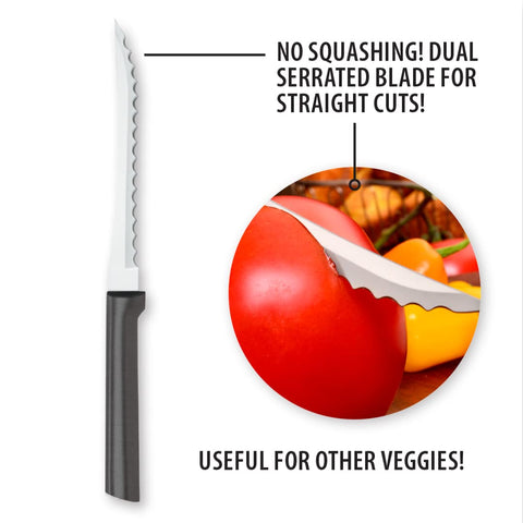 RADA hollow-ground-like look with stainless steel handle for balanced, comfortable slicing.