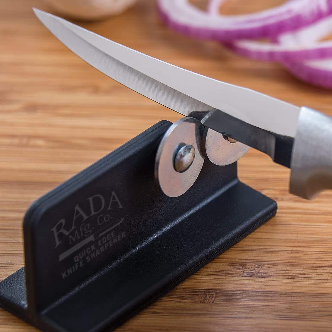 RADA sharpener designed for straight-blade knives in kitchen or field use