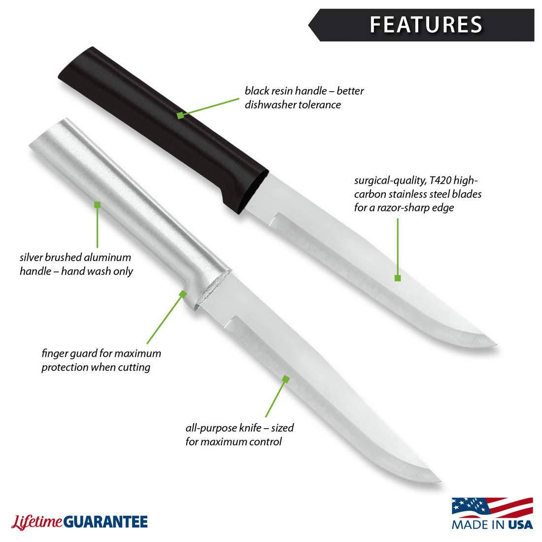 RADA Stubby Butcher Knife hollow-ground blade for lasting edge.