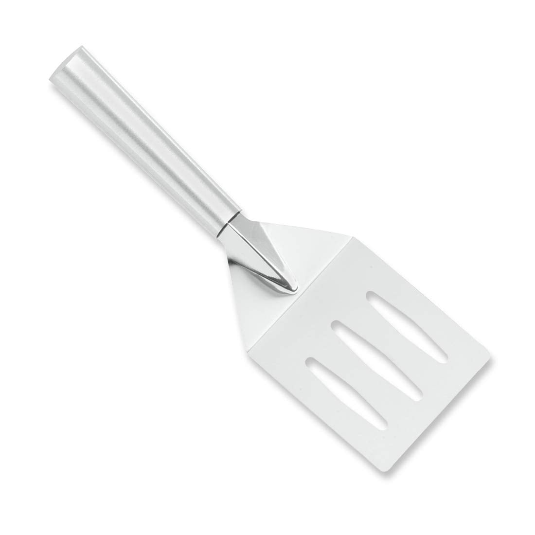 RADA Turnover spatula face with slots drains grease for efficient flipping.