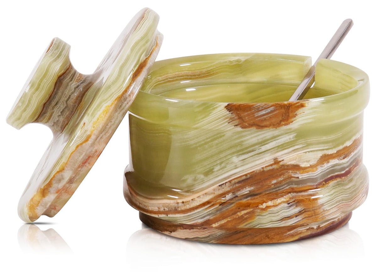 Radicaln marble salt cellar with lid on the counter for stylish seasoning