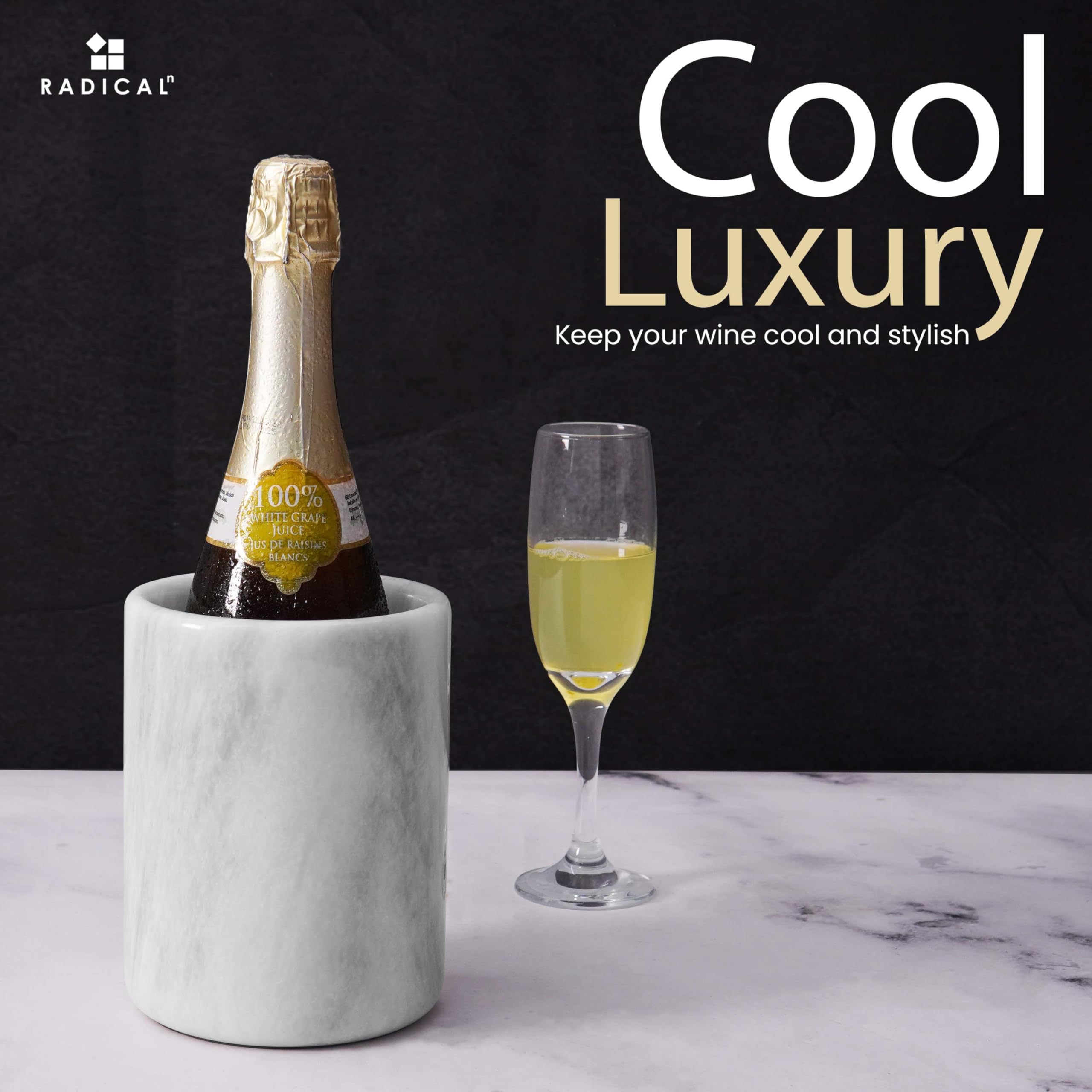 Radicaln Marble Wine Chiller on a bar counter beside glassware