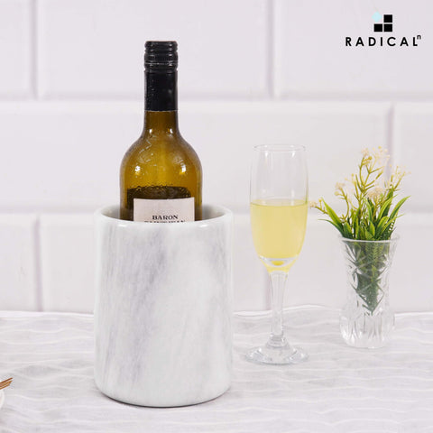 Radicaln Marble Wine Chiller inserted with a bottle, fits standard sizes