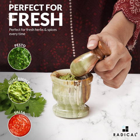 Radicaln mortar pestle green compact 2-5 inch fits small kitchens.