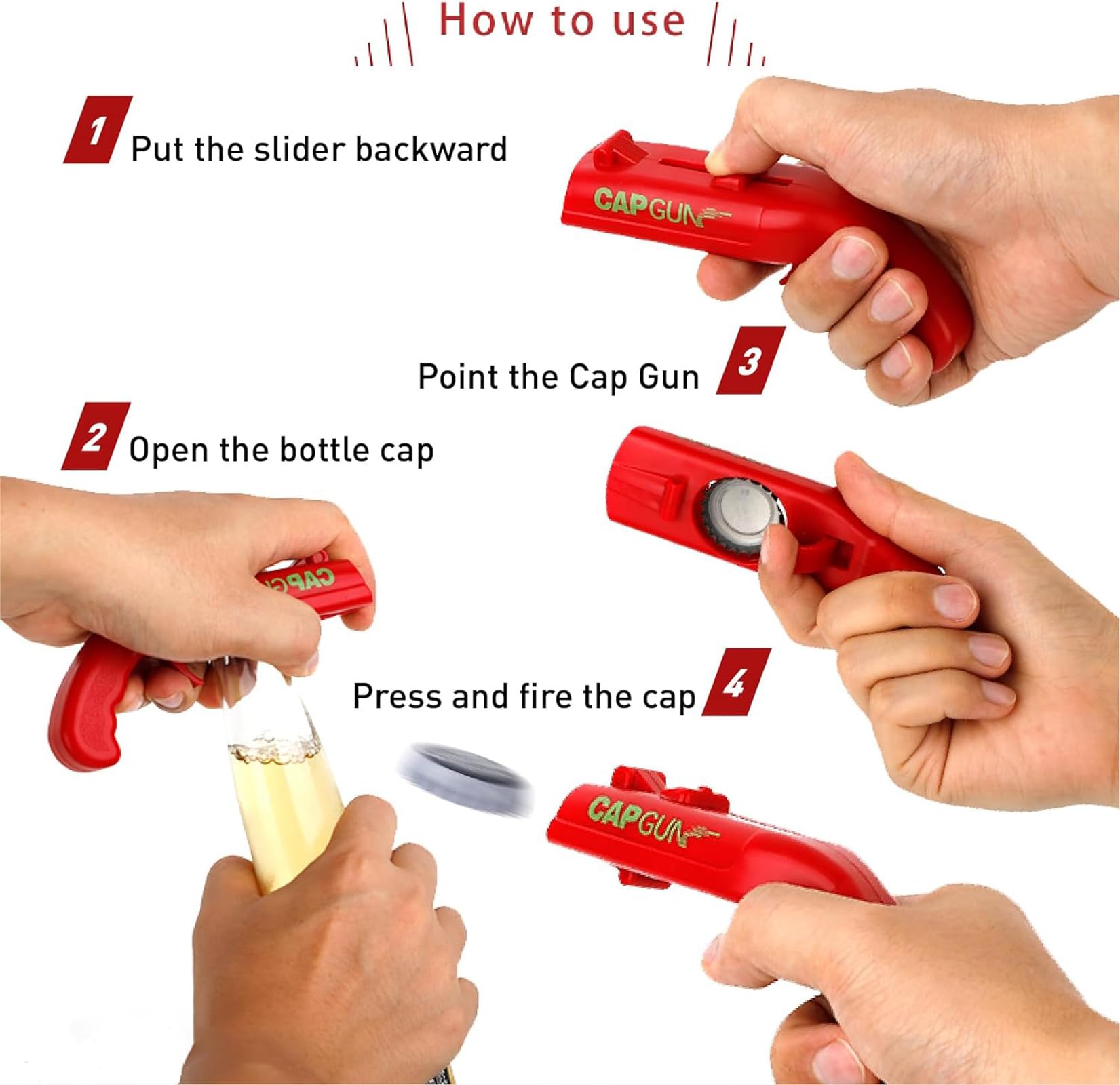 RADIXIUM bottle opener with playful cap gun design for kitchen and parties