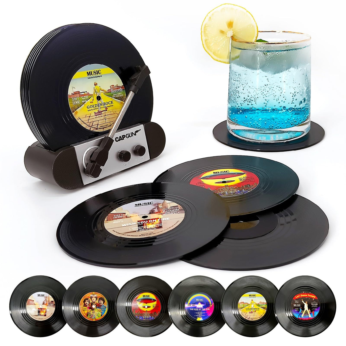 RADIXIUM funny retro vinyl coaster set protects furniture with music nostalgia.