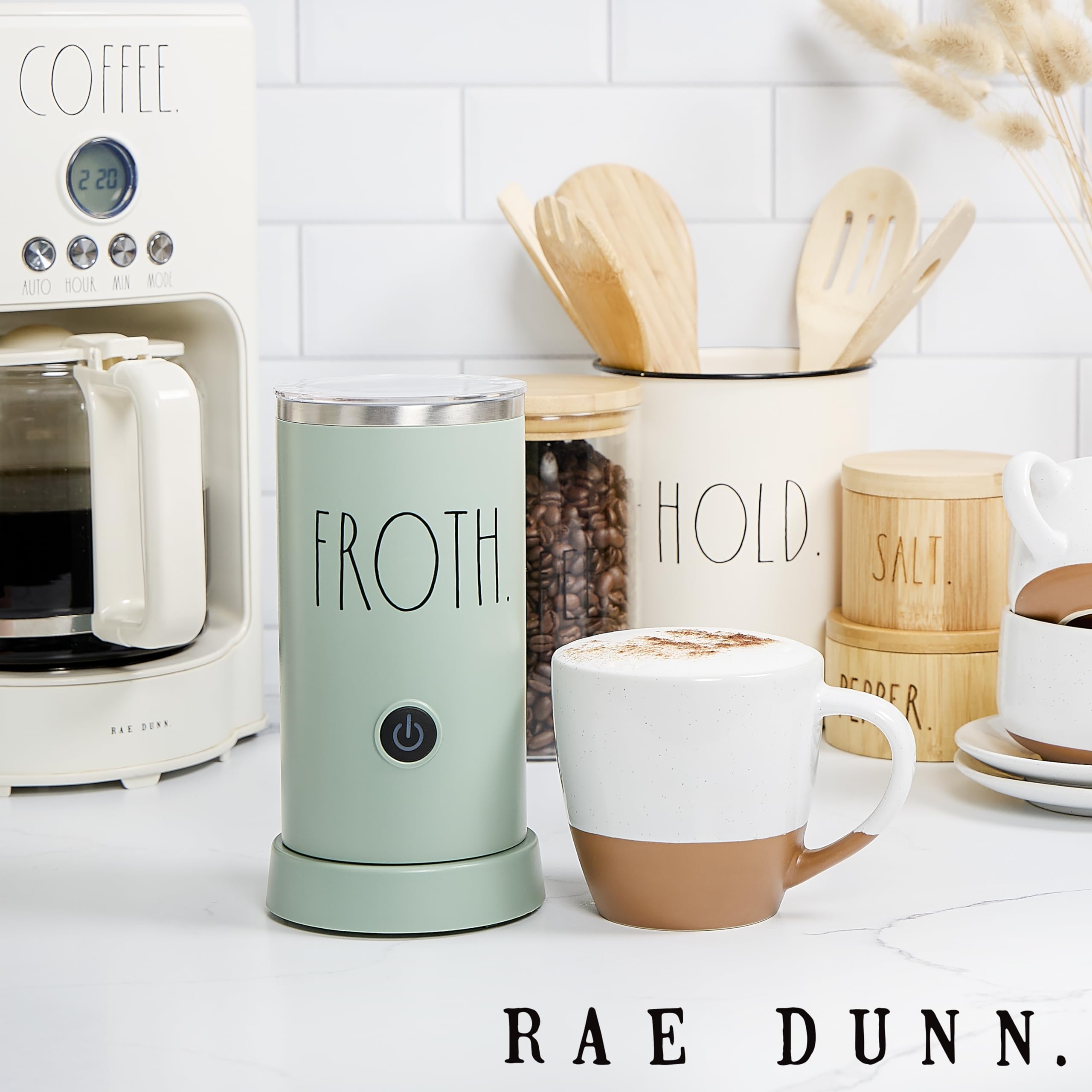 Rae Dunn hot and cold foam output for cappuccinos and iced drinks