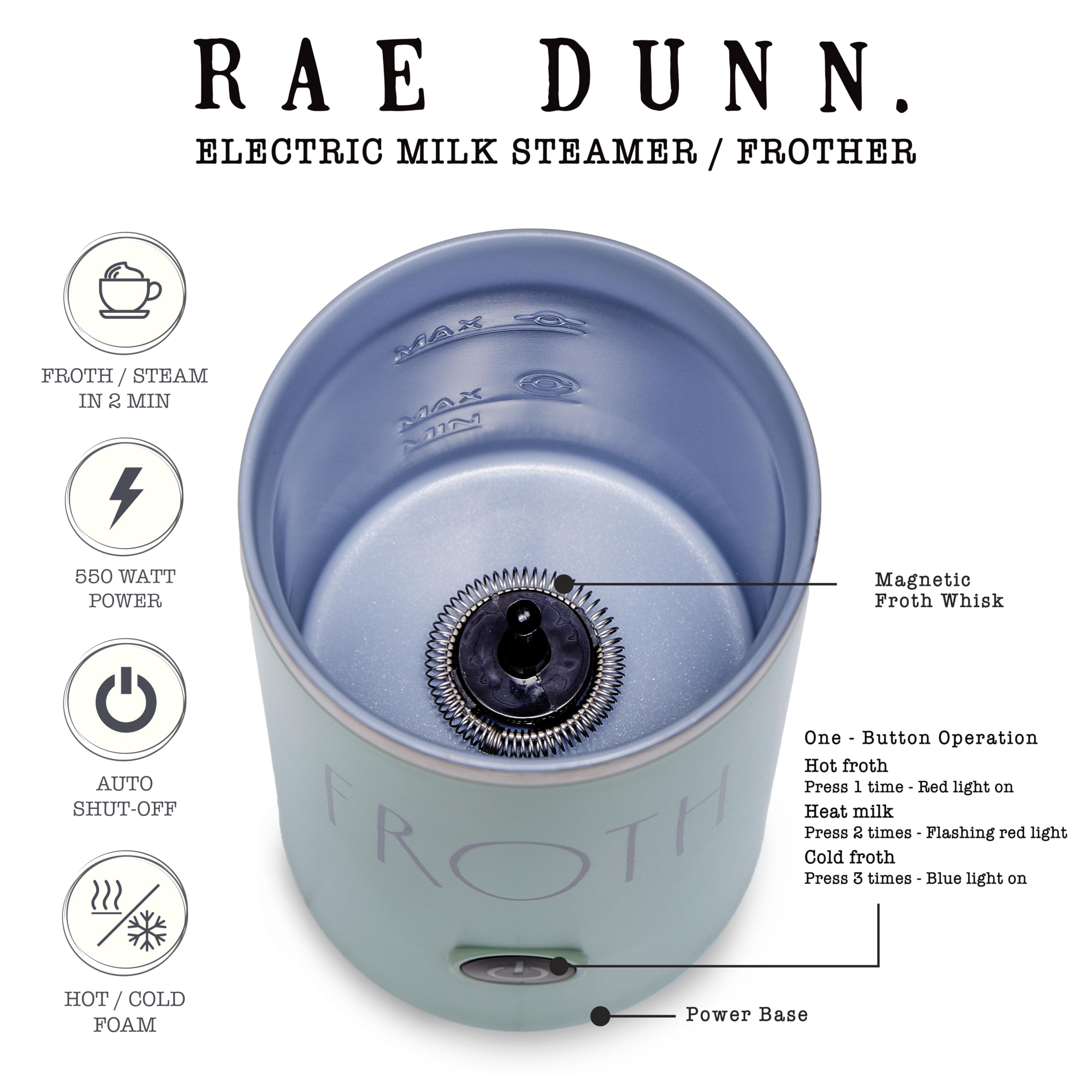 Rae Dunn magnetic froth whisk provides consistent texture