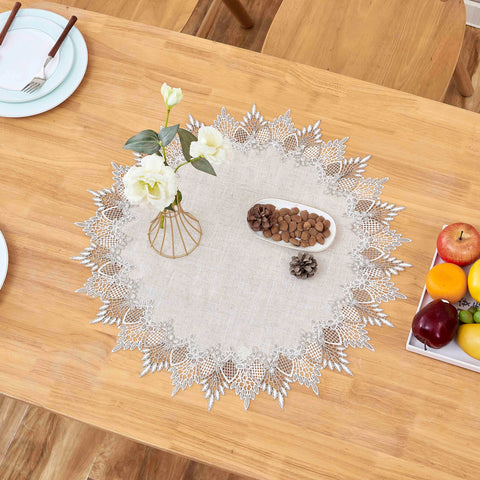 Raedan doily on coffee table arrangement for refined everyday setup