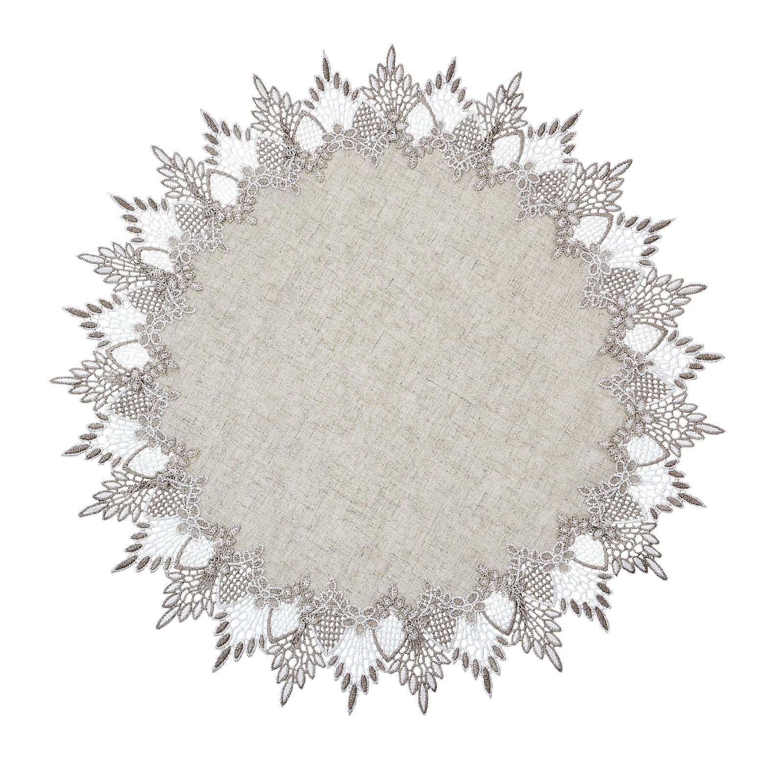 Raedan natural linen doily close-up showing textured weave for table elegance