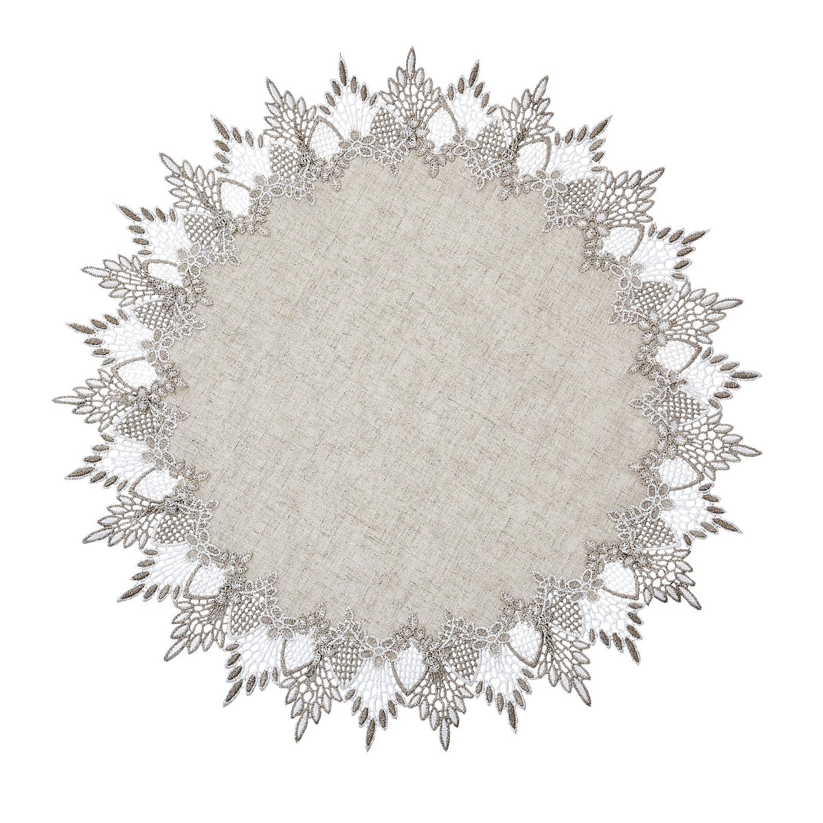 Raedan natural linen doily close-up showing textured weave for table elegance