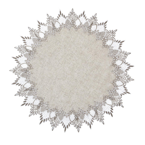 Raedan natural linen doily close-up showing textured weave for table elegance