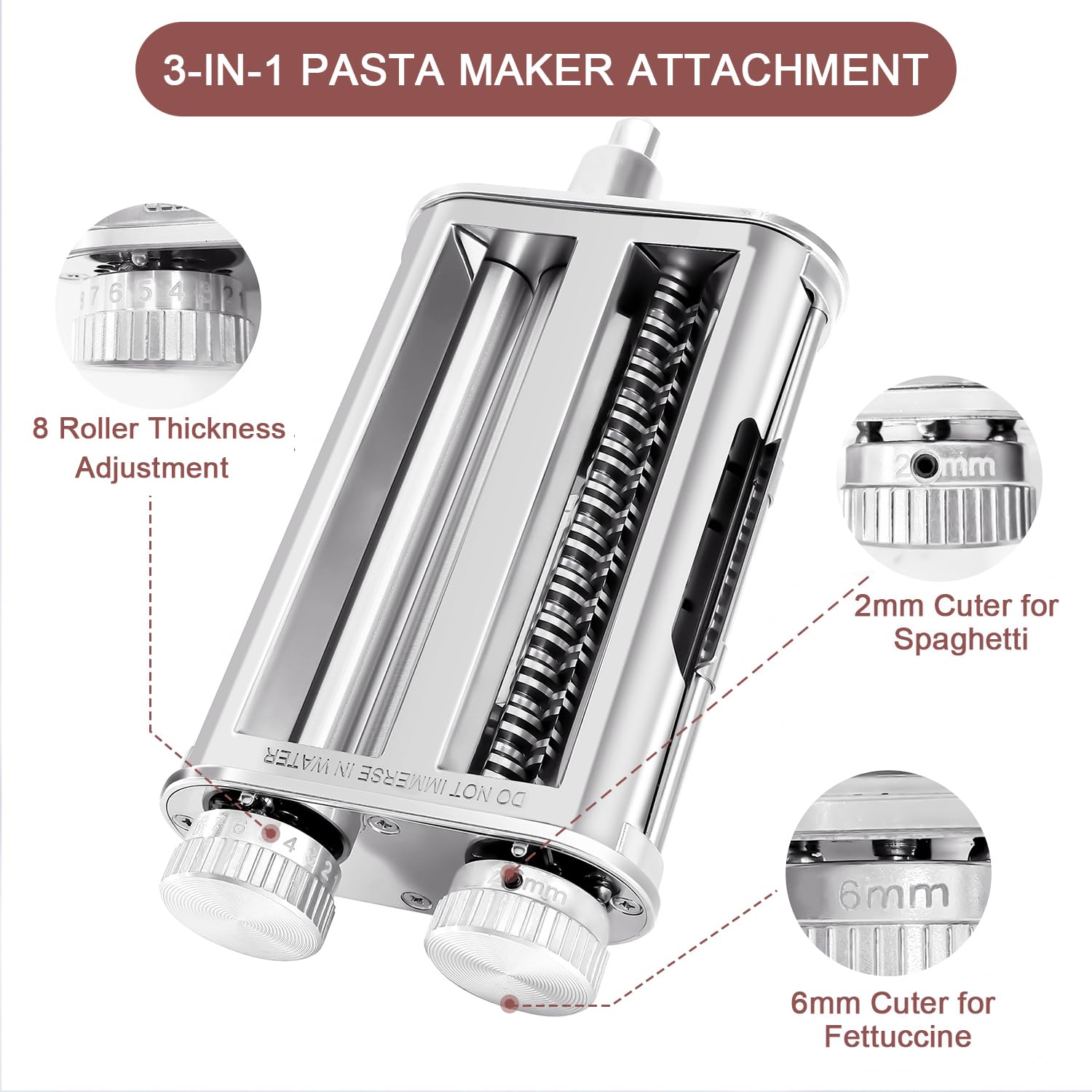 RAF BAR 3-in-1 pasta roller and cutters in use to create spaghetti and fettuccine.