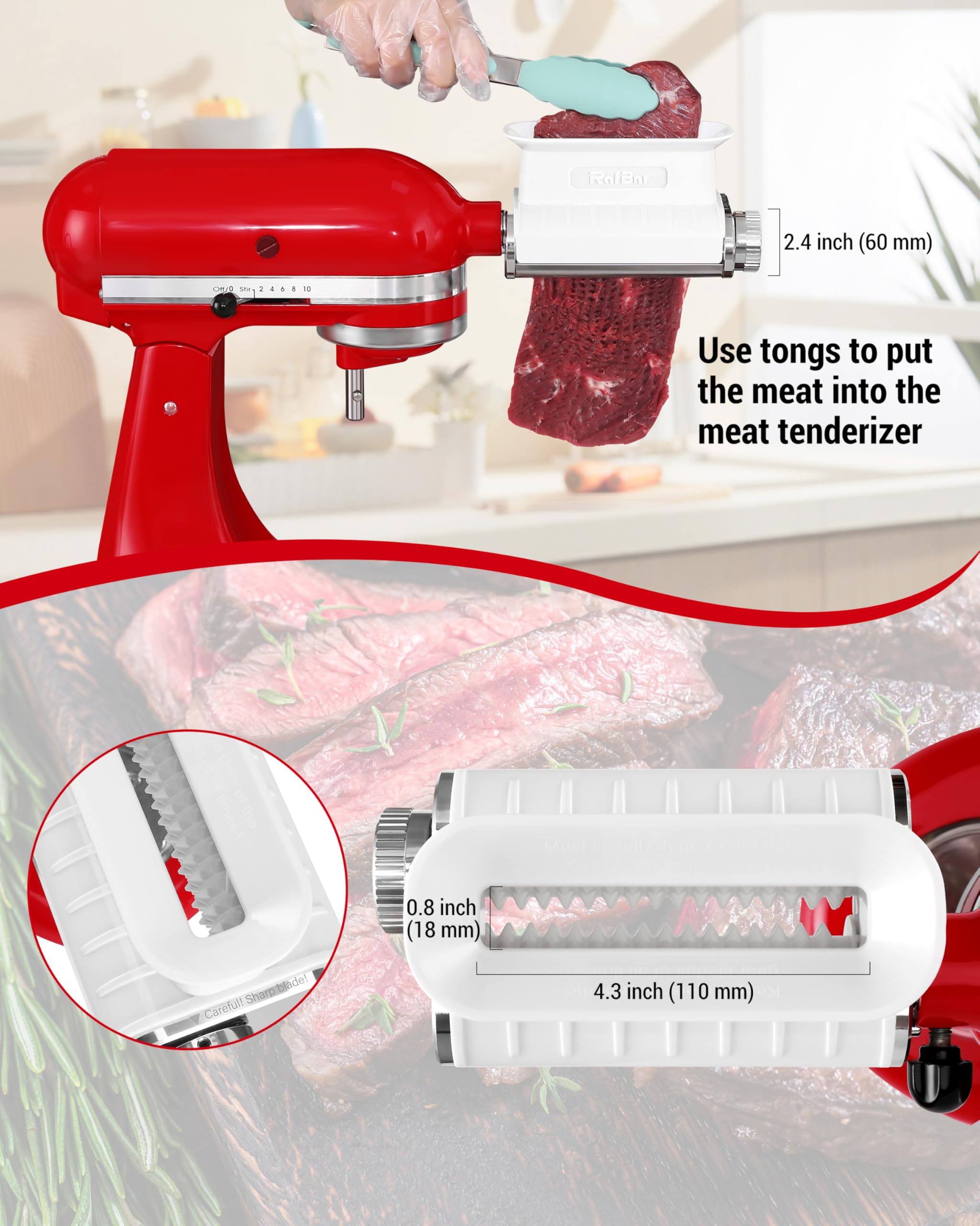 RAFBAR adjustable tenderizing knob lets you customize thickness easily.