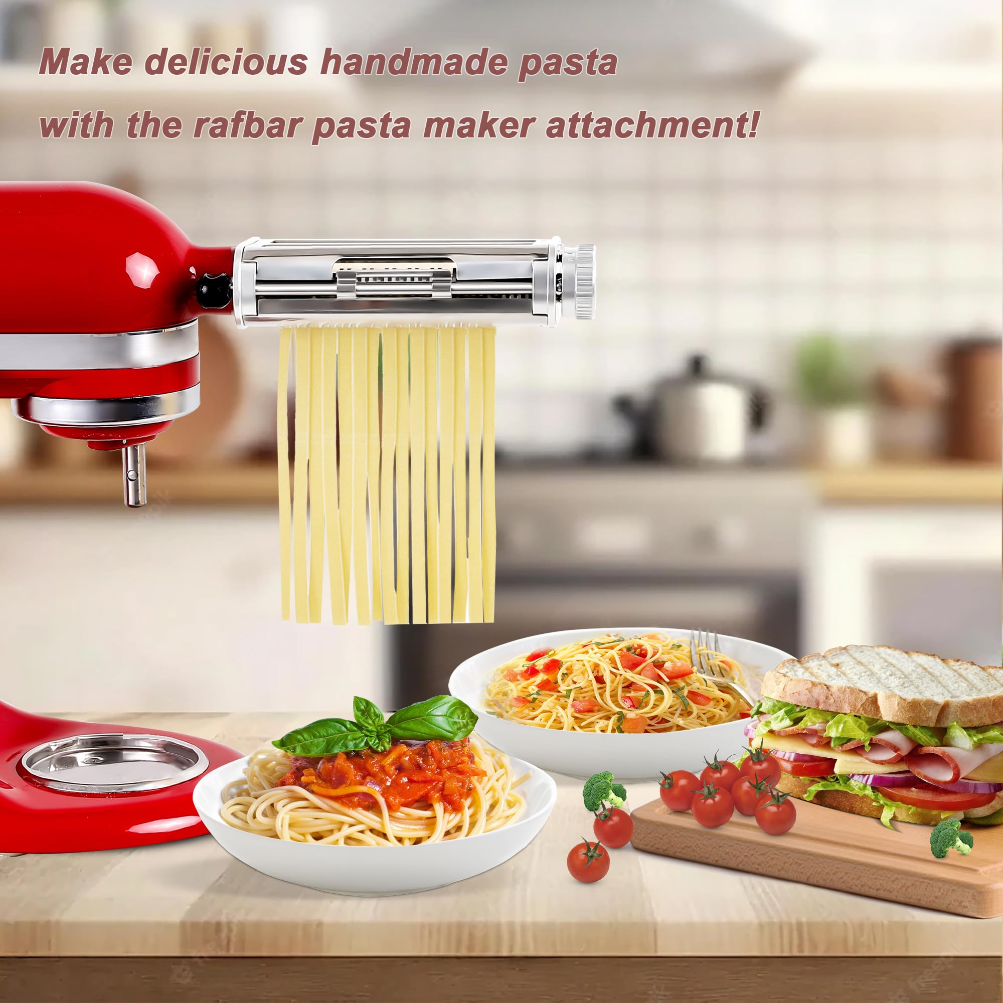 RAF BAR fettuccine cutter blade forming wide ribbons ideal for creamy sauces.