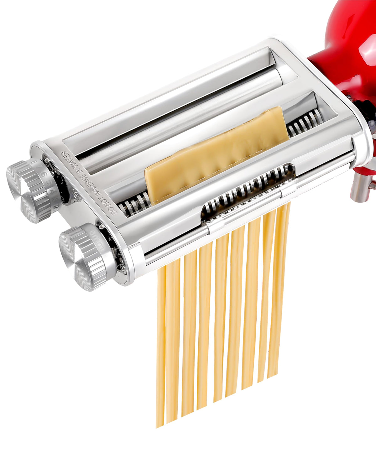 RAF BAR pasta-maker attachment mounted on a KitchenAid, ready to roll fresh dough into sheets.