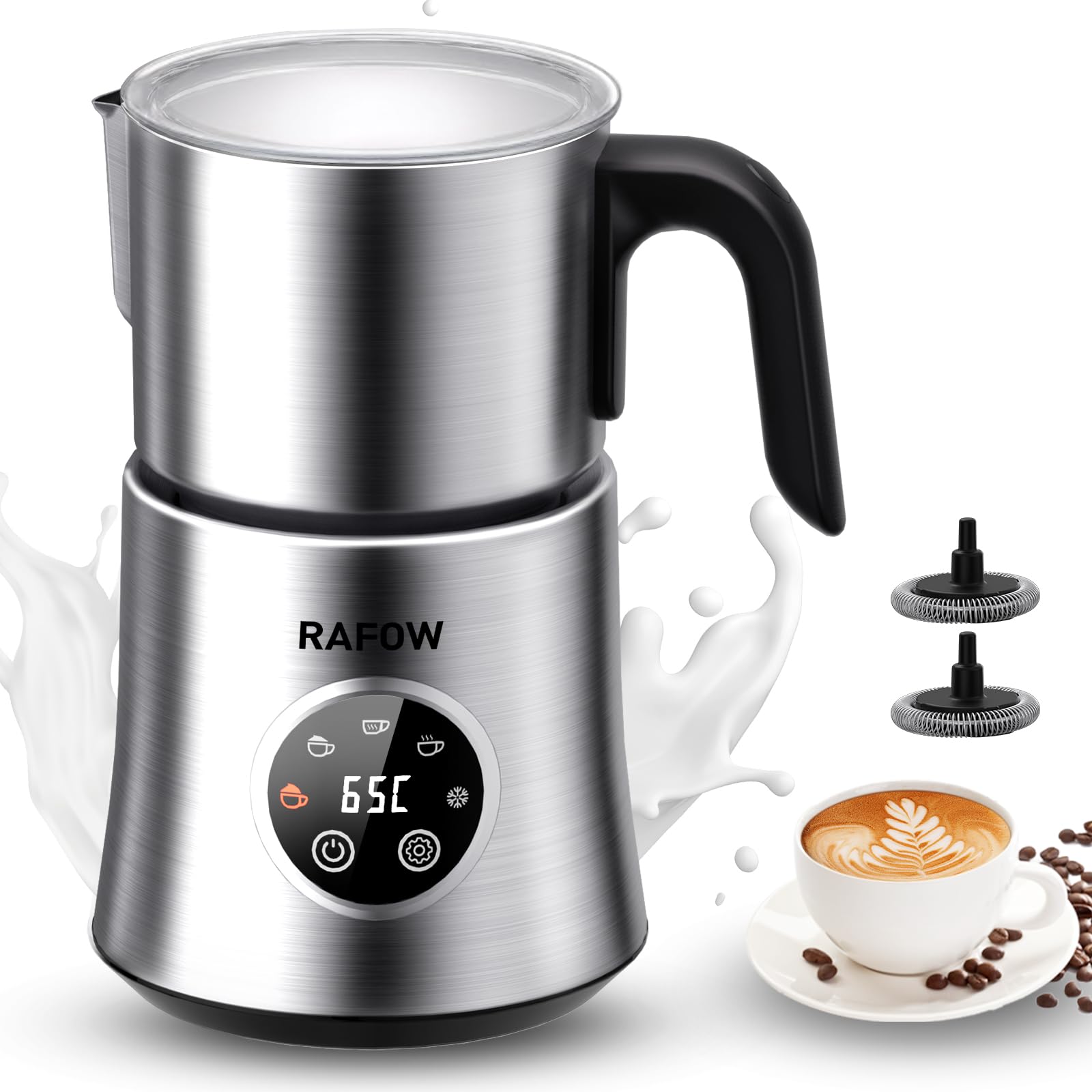 Rafow 5 in 1 milk frother with 500 ml capacity for large servings and foams.