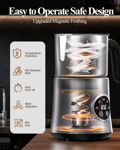 Rafow 5 in 1 milk frother drip-free spout for clean pouring.